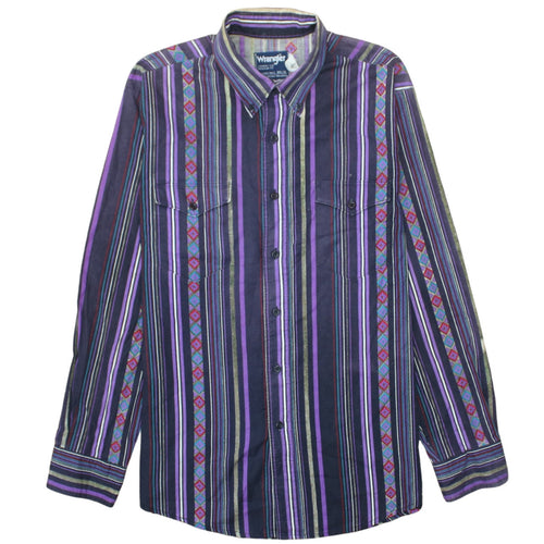 Wrangler Men's Purple Striped Western Button-Up Shirt 16.5” Regular Fit