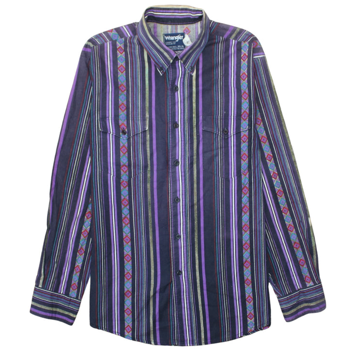 Wrangler Men's Purple Striped Western Button-Up Shirt 16.5” Regular Fit