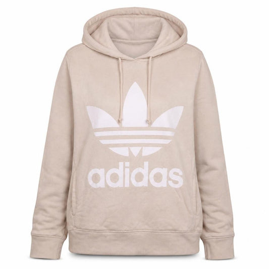 Front view of Adidas women’s beige hoodie, size UK 10, pullover hooded sweatshirt