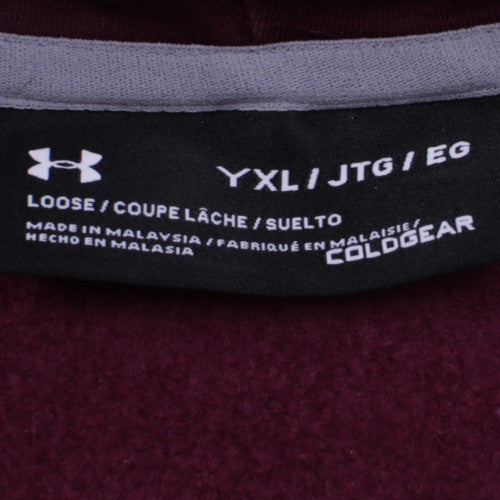 Under Armour Boys Burgundy Pullover Hoodie YXL Loose Fit ColdGear