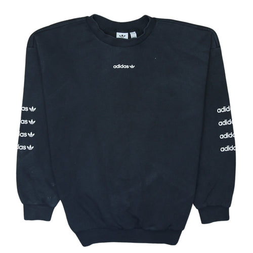 Adidas Women Black Crew Neck Logo Sweatshirt UK 8 Lined Casual