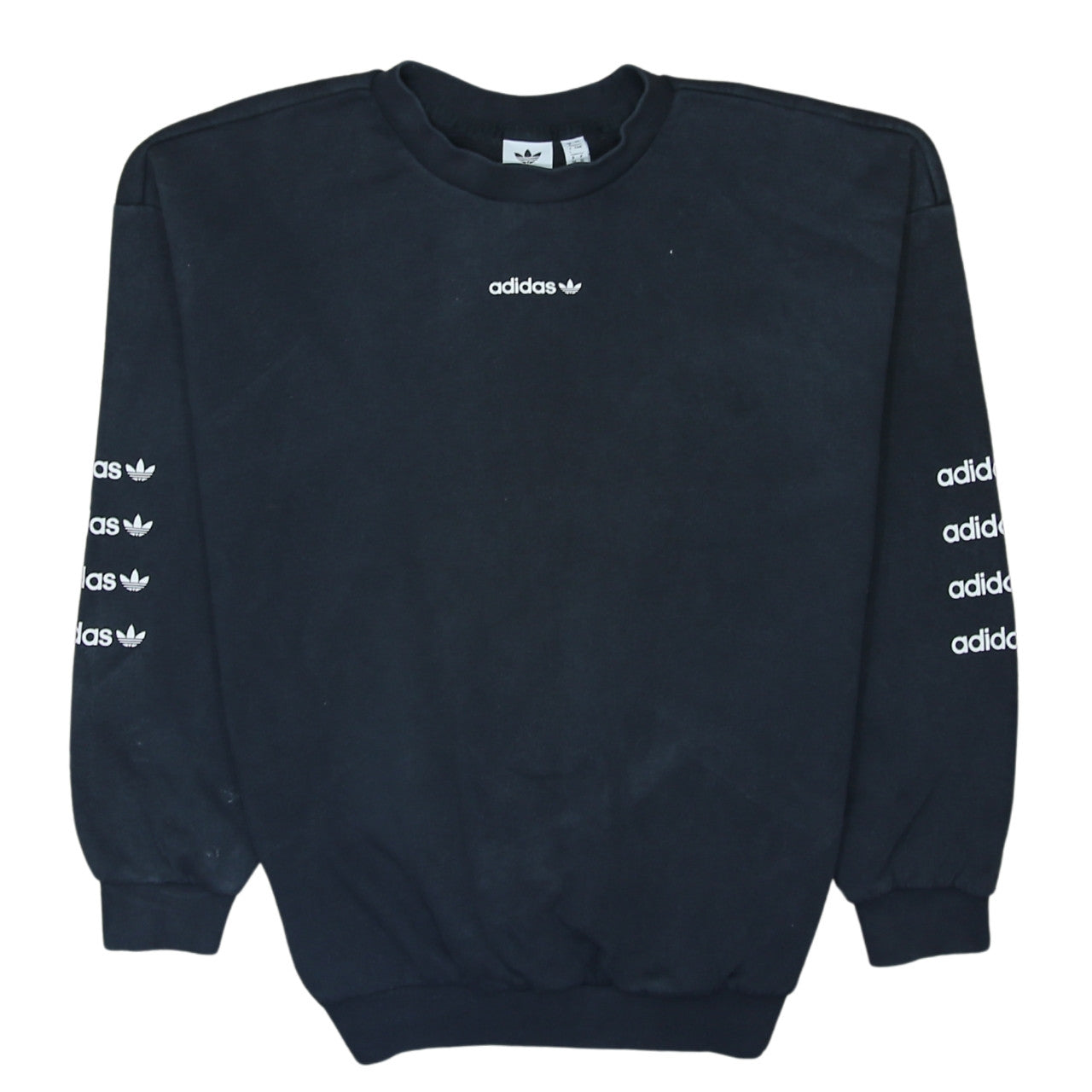 Adidas Women Black Crew Neck Logo Sweatshirt UK 8 Lined Casual