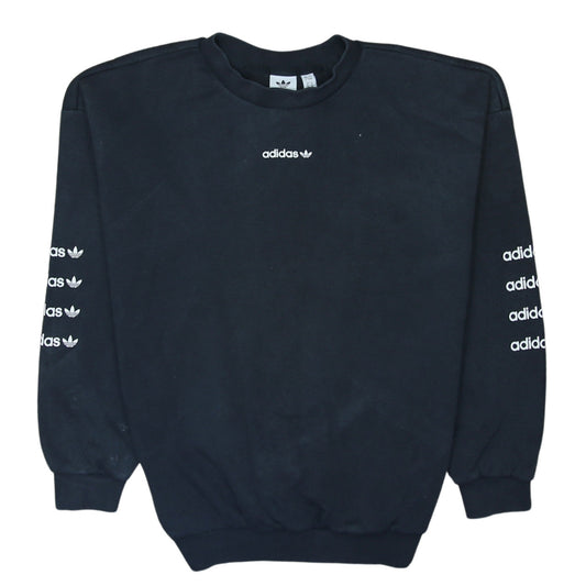 Adidas Women Black Crew Neck Logo Sweatshirt UK 8 Lined Casual