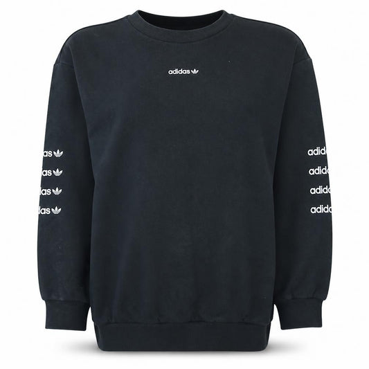 Front view of Adidas Women Black Crew Neck Logo Sweatshirt UK 8 Lined Casual