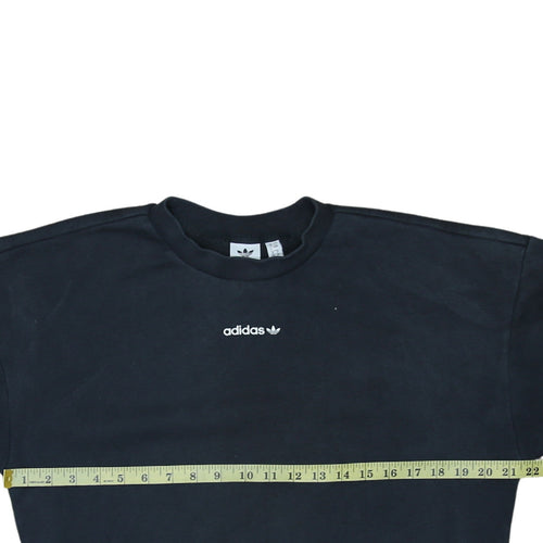 Adidas Women Black Crew Neck Logo Sweatshirt UK 8 Lined Casual