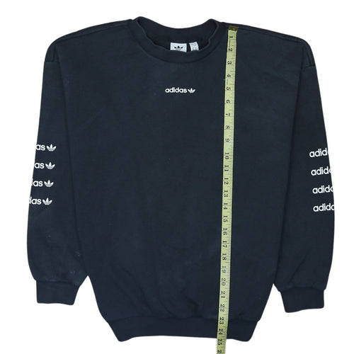 Adidas Women Black Crew Neck Logo Sweatshirt UK 8 Lined Casual