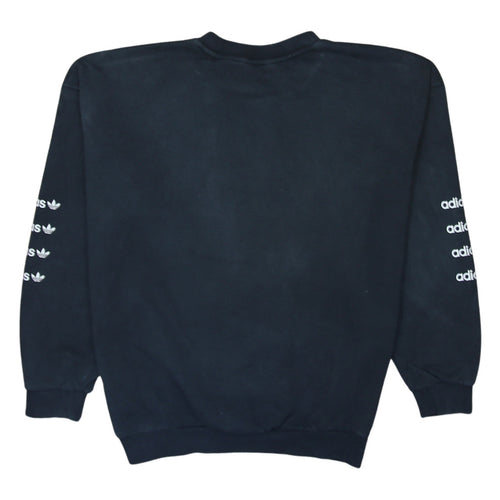 Adidas Women Black Crew Neck Logo Sweatshirt UK 8 Lined Casual