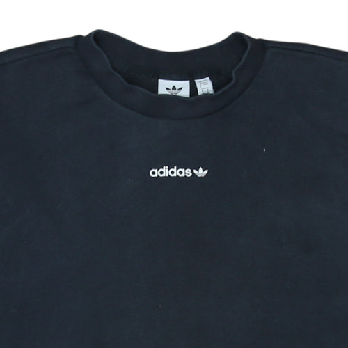 Adidas Women Black Crew Neck Logo Sweatshirt UK 8 Lined Casual