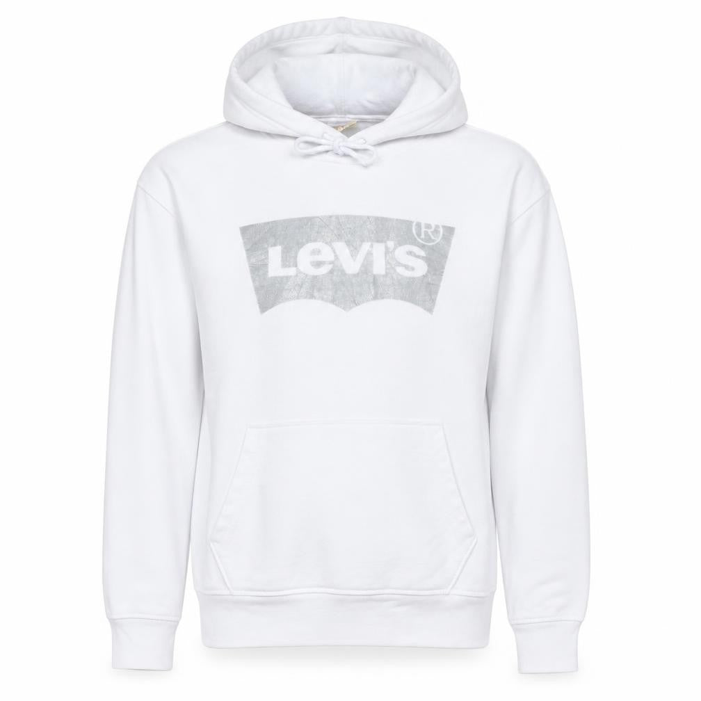 Front view of Levi's Men's White Pullover Hoodie Small Logo Graphic Fleece