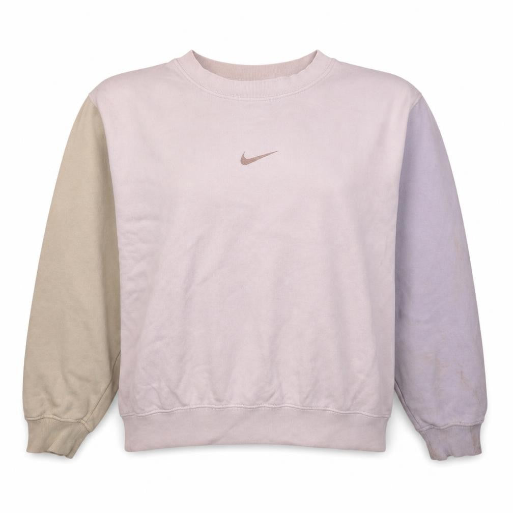 Front view of Nike Women’s Beige Colourblock Crew Neck Sweatshirt, size M