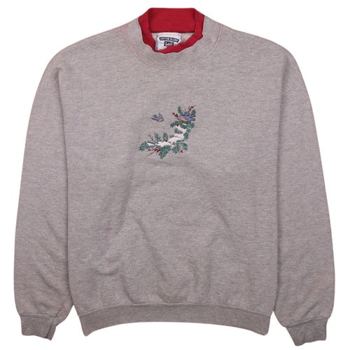 Lee Womens Grey Embroidered Birds Crew Neck Sweatshirt Size L