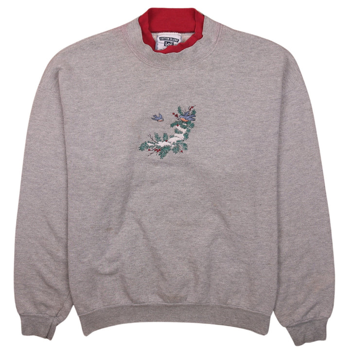 Lee Womens Grey Embroidered Birds Crew Neck Sweatshirt Size L