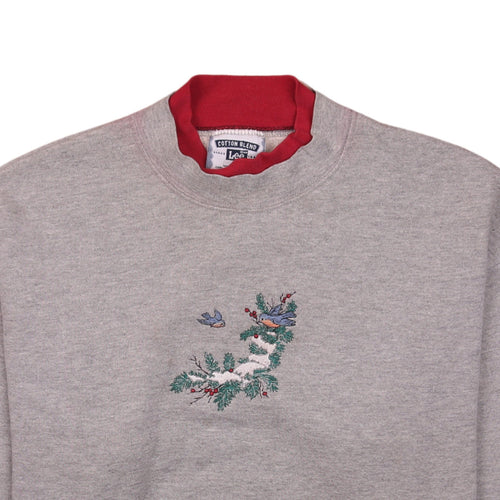 Lee Womens Grey Embroidered Birds Crew Neck Sweatshirt Size L