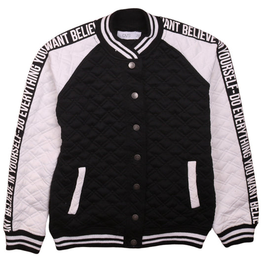 OVS Girls Black Quilted Varsity Jacket 13-14 Years Lined Button Up