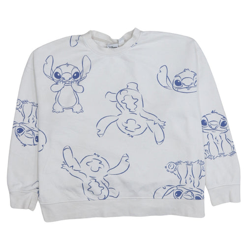 Disney Women White Stitch Print Pullover Sweatshirt Size 14/16