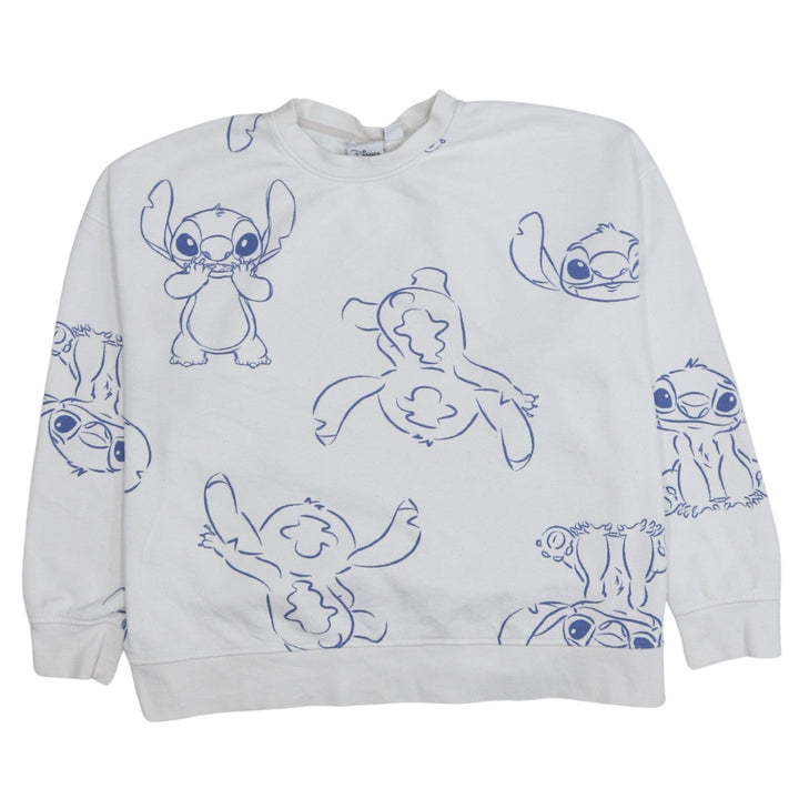 Disney Women White Stitch Print Pullover Sweatshirt Size 14/16