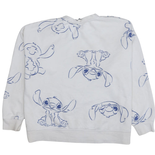 Disney Women White Stitch Print Pullover Sweatshirt Size 14/16