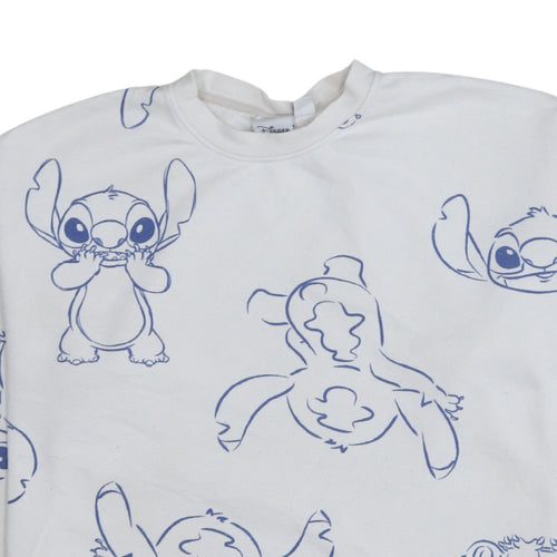 Disney Women White Stitch Print Pullover Sweatshirt Size 14/16