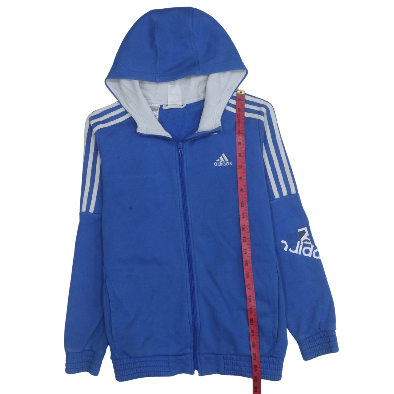 Adidas Boys Blue Full Zip Hoodie Size 13-14 Years Classic Sportswear