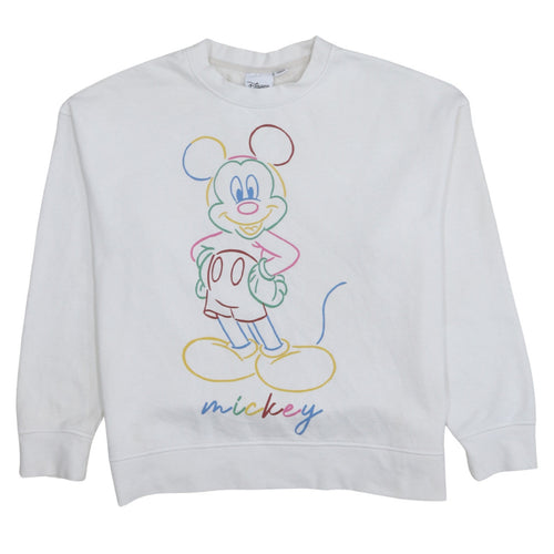 Disney Women White Mickey Mouse Crew Neck Sweatshirt Size S 10/12