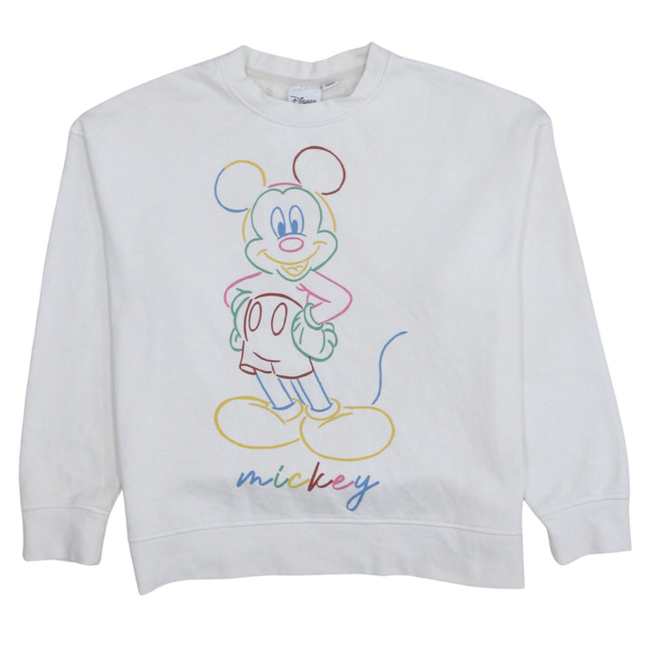 Disney Women White Mickey Mouse Crew Neck Sweatshirt Size S 10/12
