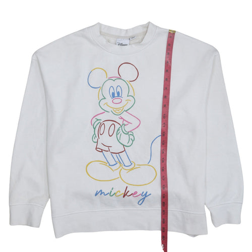 Disney Women White Mickey Mouse Crew Neck Sweatshirt Size S 10/12