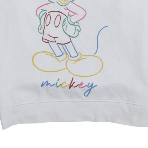 Disney Women White Mickey Mouse Crew Neck Sweatshirt Size S 10/12