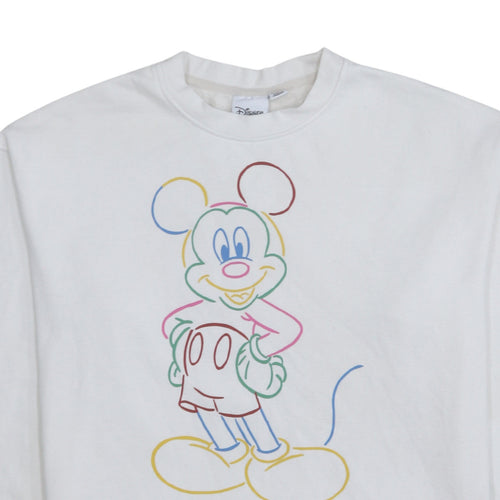 Disney Women White Mickey Mouse Crew Neck Sweatshirt Size S 10/12