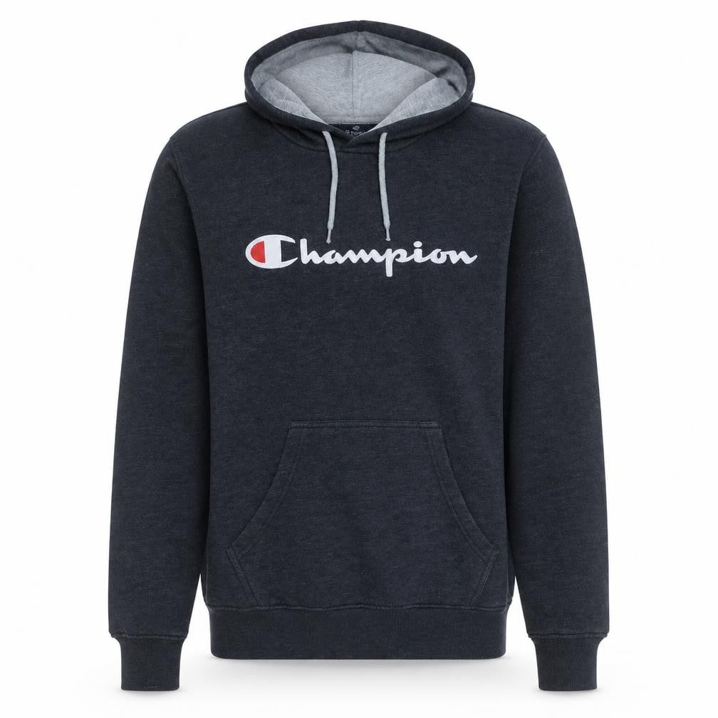 Front view of Champion Men's Black Small Pullover Hoodie Logo Fleece Sweatshirt