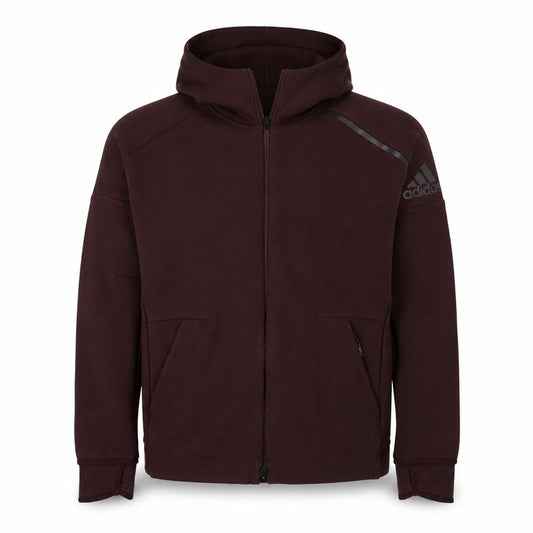 Front view of Adidas Men's Brown Full Zip Hoodie, size M, Regular Fit