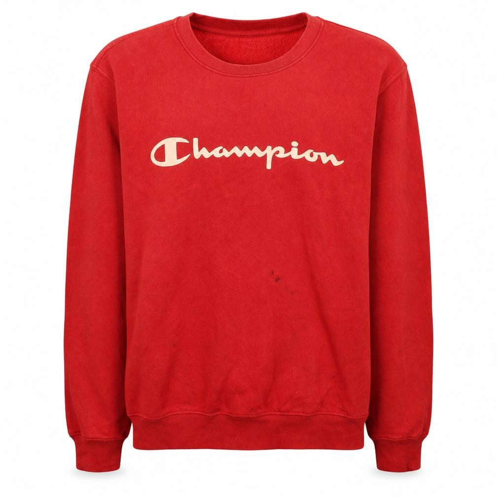 Front view of Champion Men Red Pullover Sweatshirt Small Crew Neck Athletic Fleece