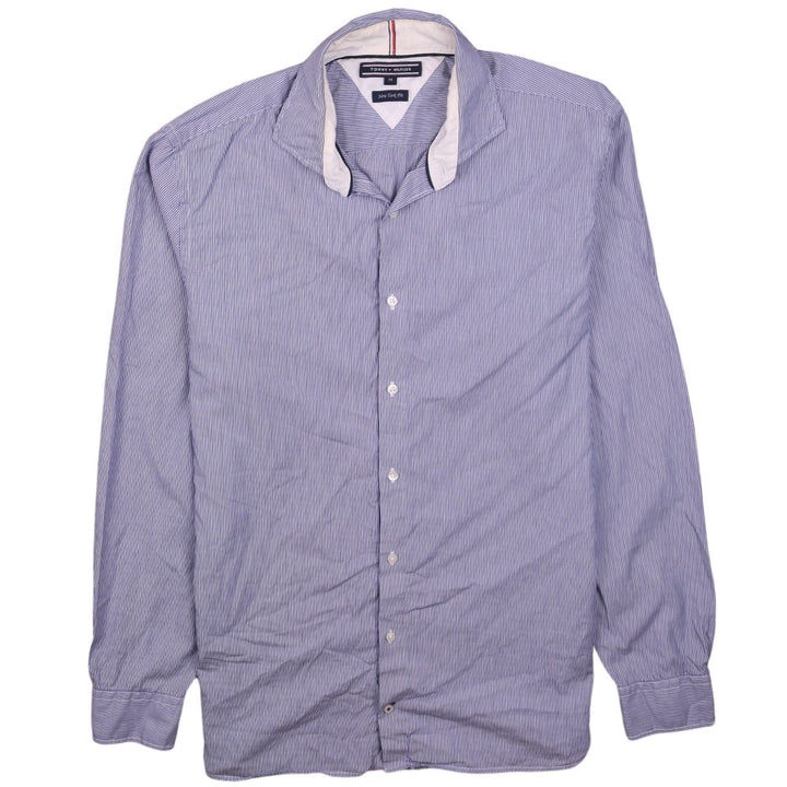 Tommy Hilfiger Men's Blue Striped Classic Fit Long Sleeve Shirt M