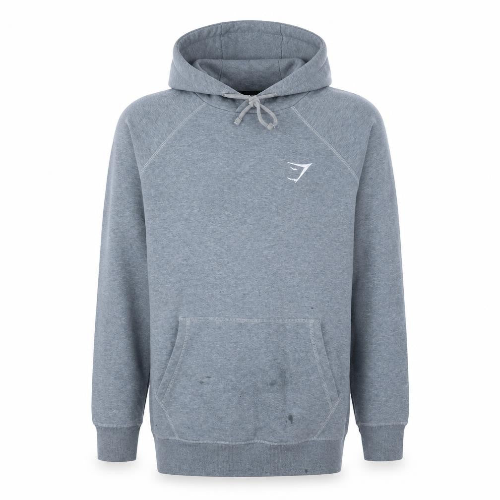 Front view of Gymshark Men’s Grey XS Pullover Hoodie Regular Fit Sportswear