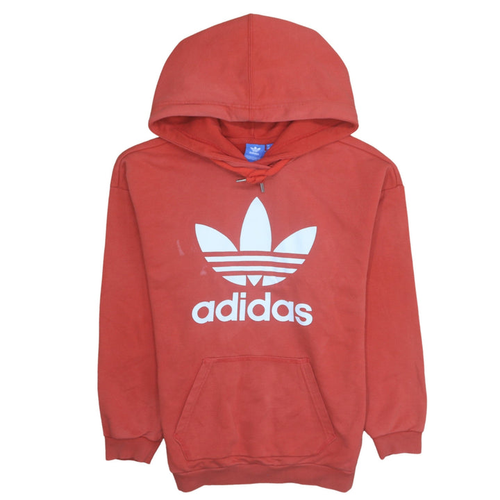Adidas Women’s Red Pullover Hoodie Size 8 Logo Print Cotton Sweatshirt