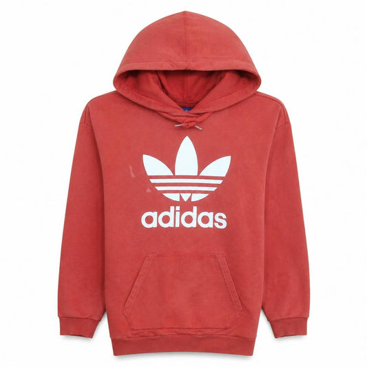 Front view of Adidas Women’s Red Pullover Hoodie, size UK 8, Logo Print Cotton Sweatshirt