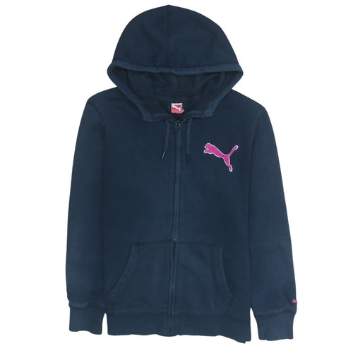 Puma Men's Blue Full Zip Hoodie Size L Logo Fleece Sweatshirt