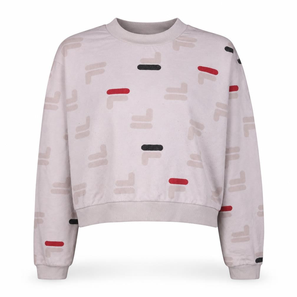 Front view of Fila women’s beige logo print crew neck sweatshirt xl