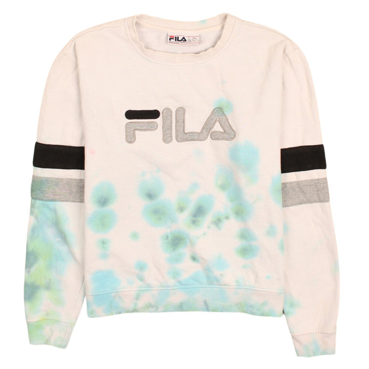 Fila Womens Cream Blue Tie-Dye Logo Sweatshirt Size L