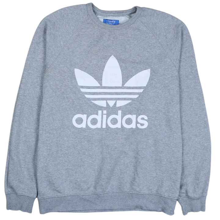 Adidas Men Grey Logo Crew Neck Pullover Sweatshirt Size S