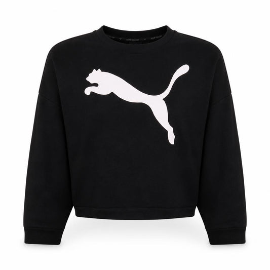 Front view of Puma women’s black crew neck pullover sweatshirt, size UK 14