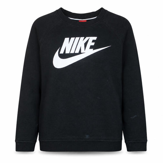 Front view of Nike women’s black l sweatshirt crew neck pullover logo cotton blend