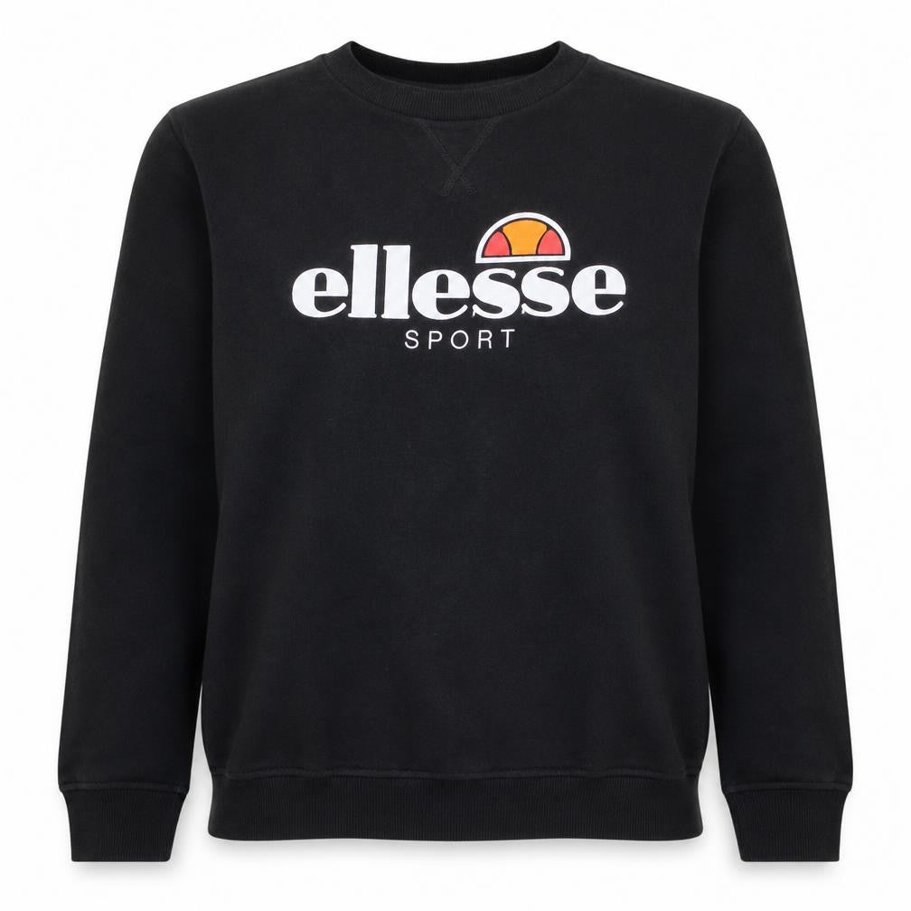 Front view of Ellesse women’s black, size UK 14, crew neck pullover sweatshirt