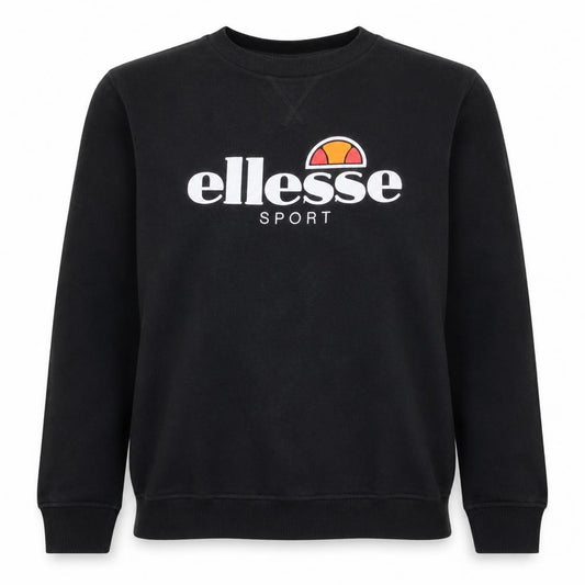 Front view of Ellesse women’s black, size UK 14, crew neck pullover sweatshirt