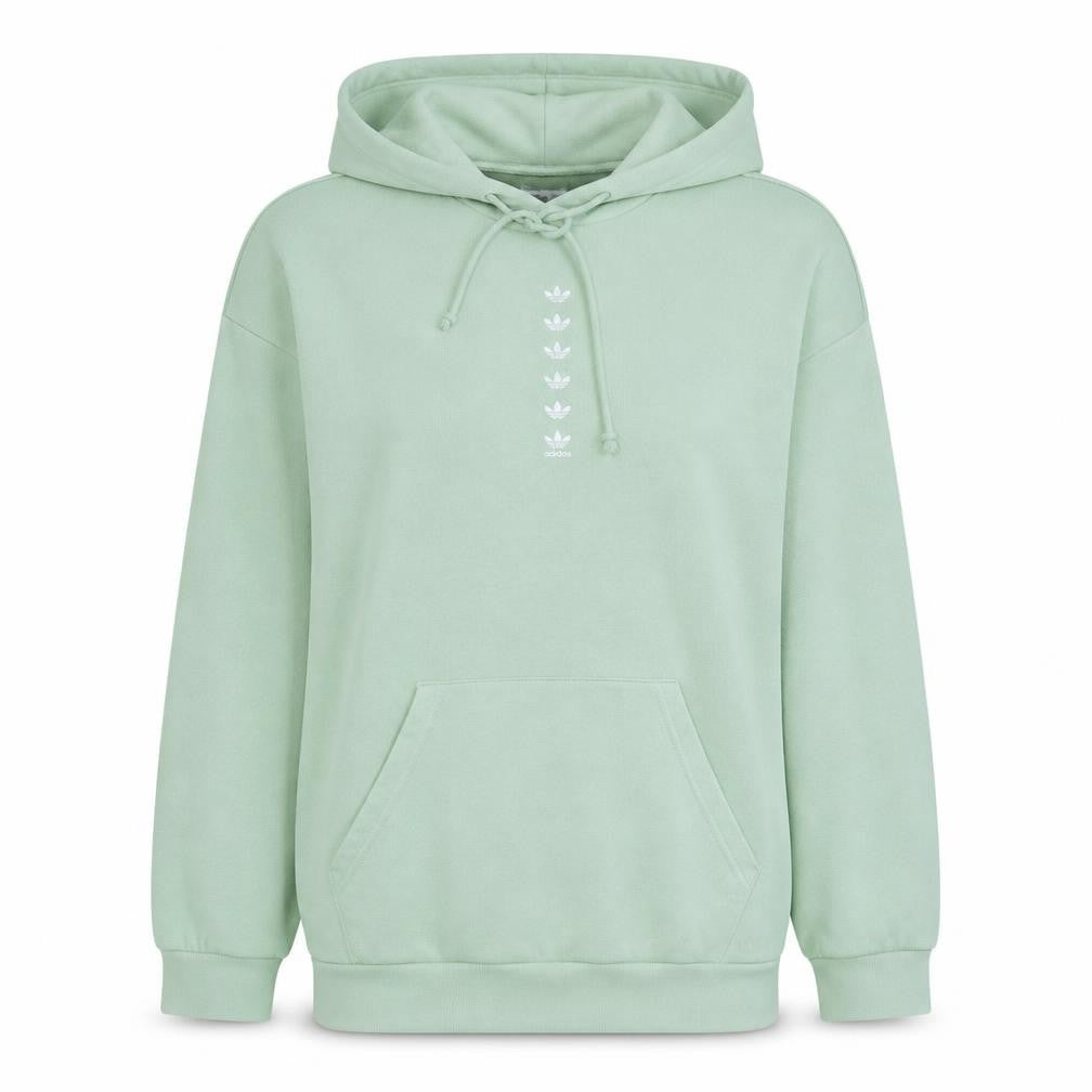 Front view of Adidas Women's Green Pullover Hoodie, size 14, Cotton Blend Logo Sweatshirt