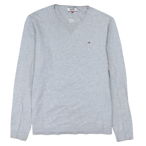 Tommy Jeans Men's Grey Cotton Crew Neck Pullover Jumper L