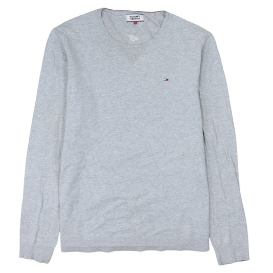 Tommy Jeans Men's Grey Cotton Crew Neck Pullover Jumper L