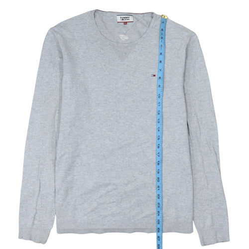 Tommy Jeans Men's Grey Cotton Crew Neck Pullover Jumper L