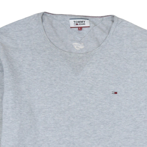 Tommy Jeans Men's Grey Cotton Crew Neck Pullover Jumper L