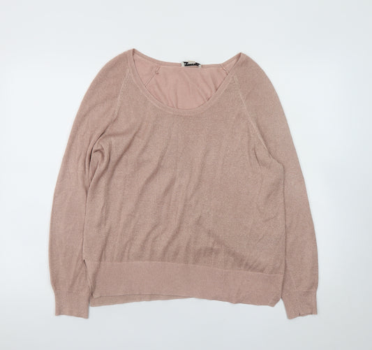 Whistles Womens Pink Metallic Scoop Neck Pullover Jumper M