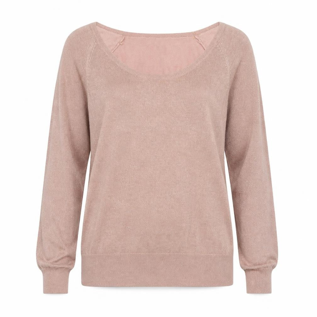 Front view of Whistles women’s pink metallic scoop neck jumper m